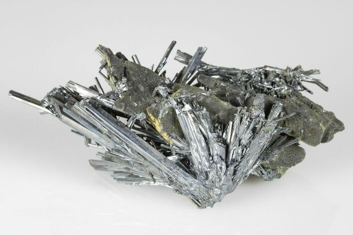 Lustrous, Metallic Stibnite Crystal Spray On Matrix - China #175840